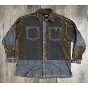 Vtg Phat Farm Shirt Denim Suede Button Down Distressed Worn XL Look Spell Out